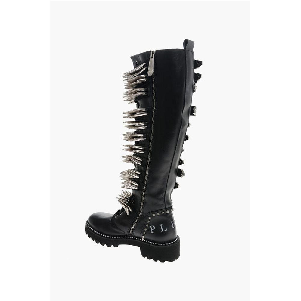 Philipp Plein Leather Lace-up Boots with All-Over Studs 4.5cm