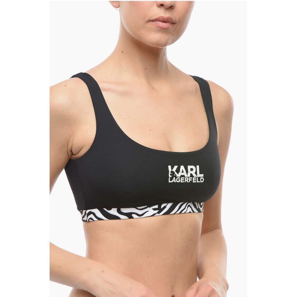 Karl Lagerfeld Plunge Bikini Top With Cut Out and Animal Detail