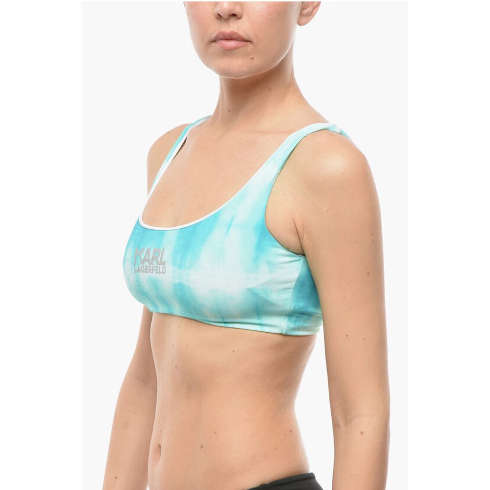 Karl Lagerfeld Tie Dye Effect Plunge Bkini Top with Cut Out Details on the