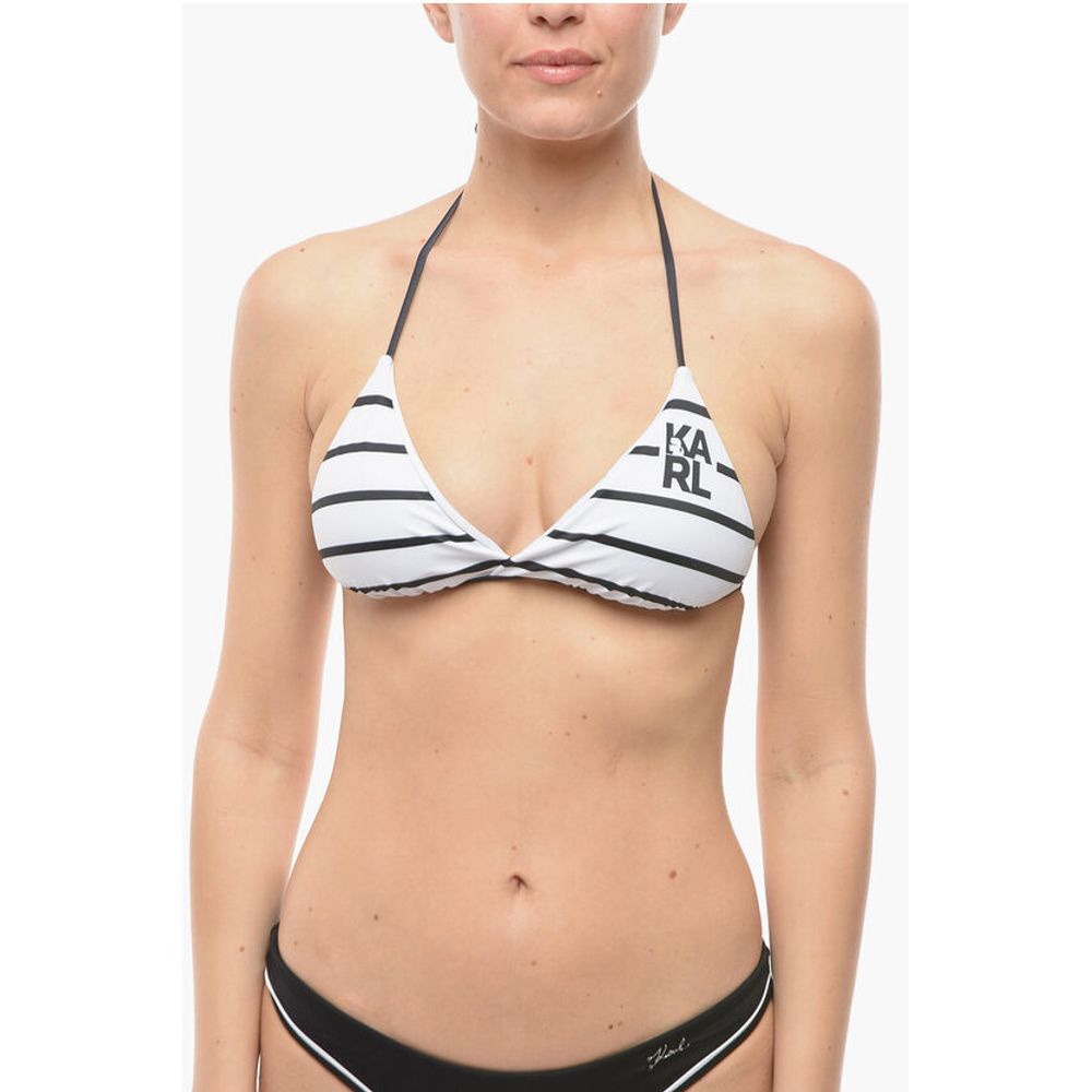Karl Lagerfeld Awning Striped Two-Tone Triangle Bikini Top