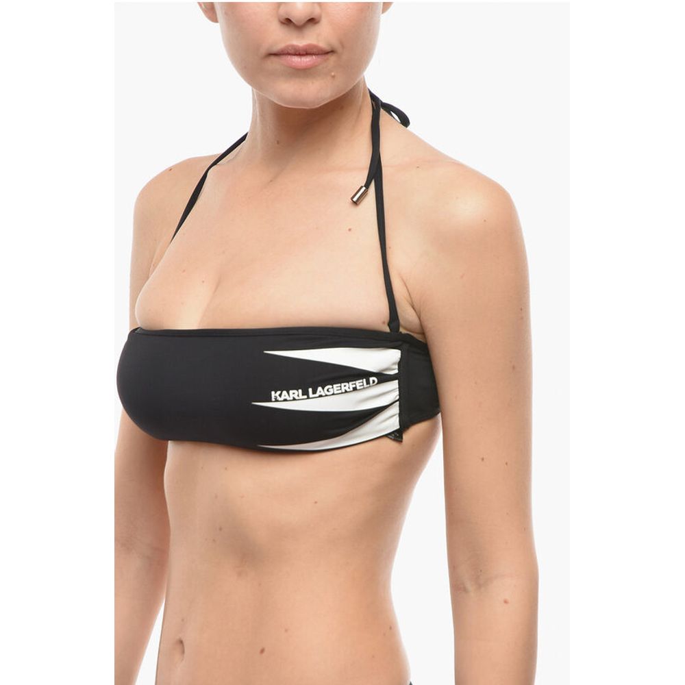 Karl Lagerfeld Bandeau Bikini Top with Printed Contrasting Logo