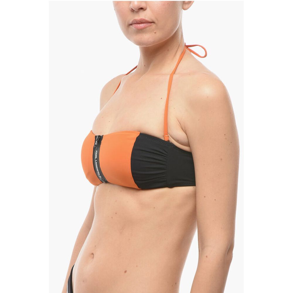 Karl Lagerfeld Two Tone SPORT Bandeau Bikini Top With Zip Closure