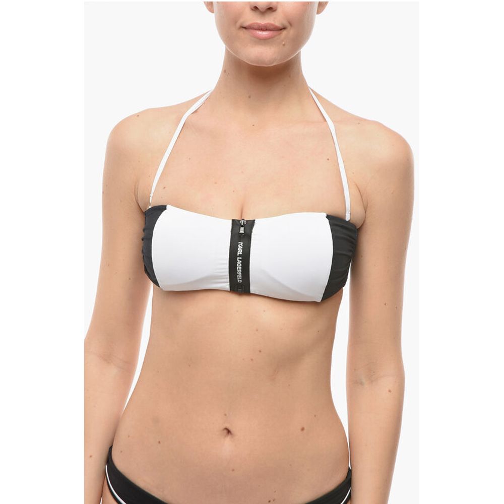 Karl Lagerfeld Two Tone SPORT Bandeau Bikini Top With Zip Closure