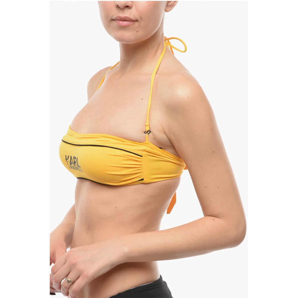 Karl Lagerfeld Solid Color Bandeau Bikini Top with Printed Contrasting Logo