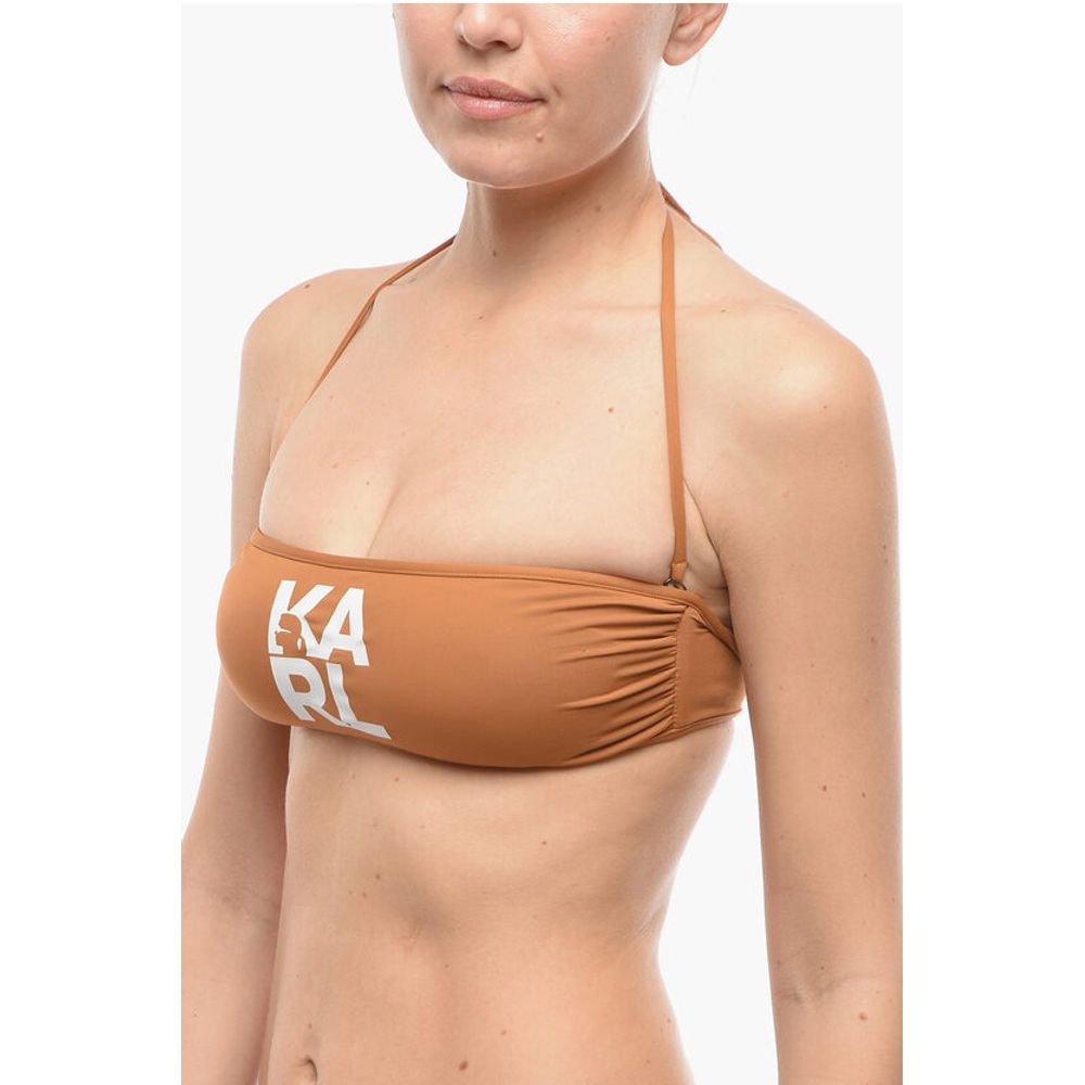 Karl Lagerfeld Solid Color Bandeau Bikini Top with Printed Contrasting Logo