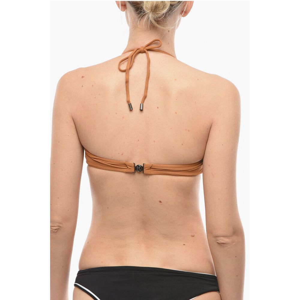 Karl Lagerfeld Solid Color Bandeau Bikini Top with Printed Contrasting Logo