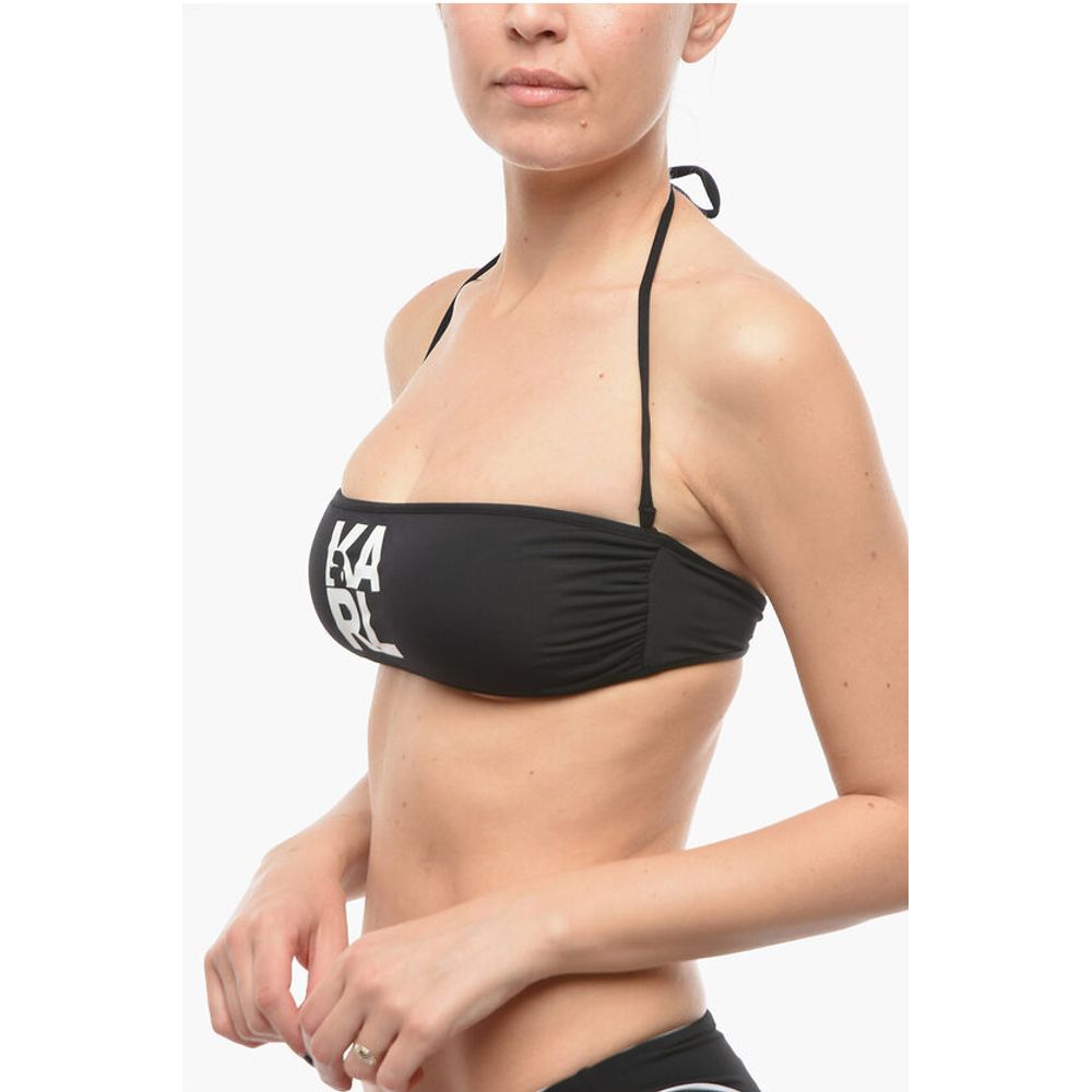 Karl Lagerfeld Solid Color Bandeau Bikini Top with Printed Contrasting Logo