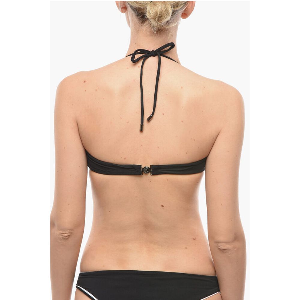 Karl Lagerfeld Solid Color Bandeau Bikini Top with Printed Contrasting Logo
