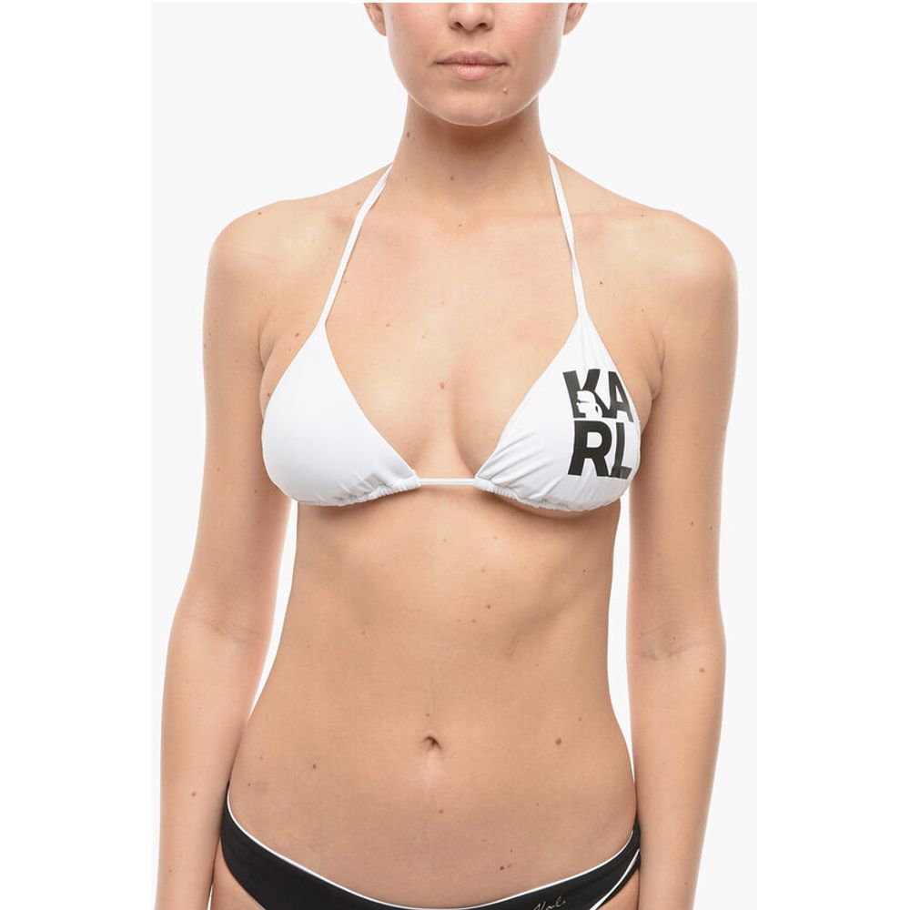Karl Lagerfeld Logo Printed Triangle Bikini Top