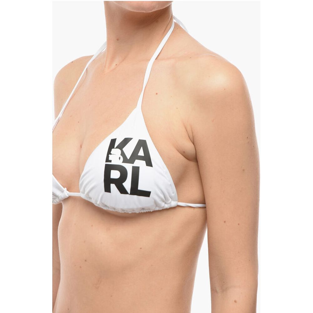 Karl Lagerfeld Logo Printed Triangle Bikini Top