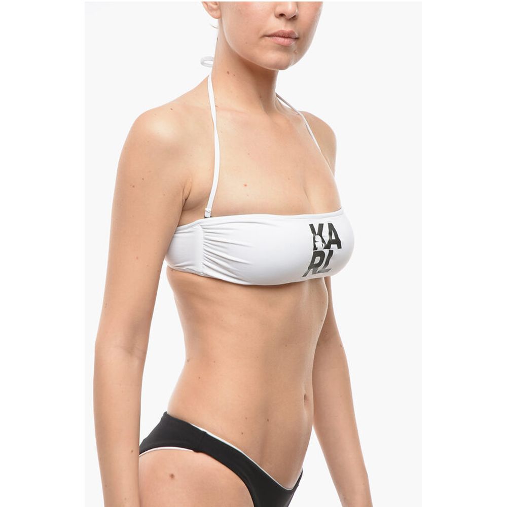 Karl Lagerfeld Solid Color Bandeau Bikini Top with Printed Contrasting Logo