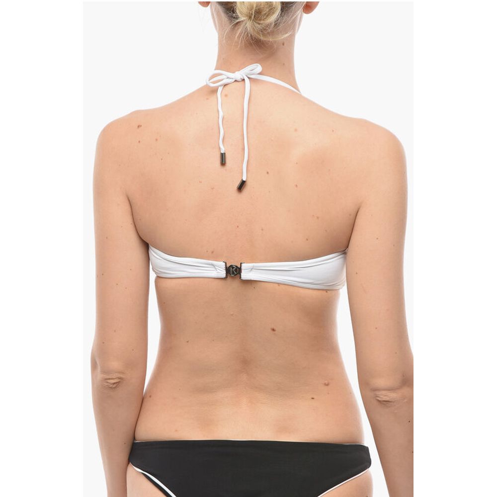 Karl Lagerfeld Solid Color Bandeau Bikini Top with Printed Contrasting Logo