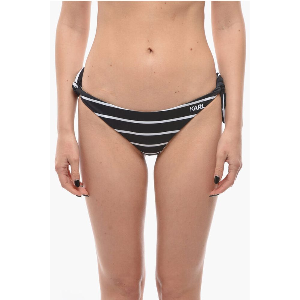 Karl Lagerfeld Awning Striped Bikini Bottom With Knotted Laces