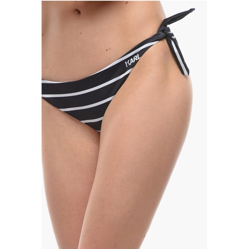 Karl Lagerfeld Awning Striped Bikini Bottom With Knotted Laces