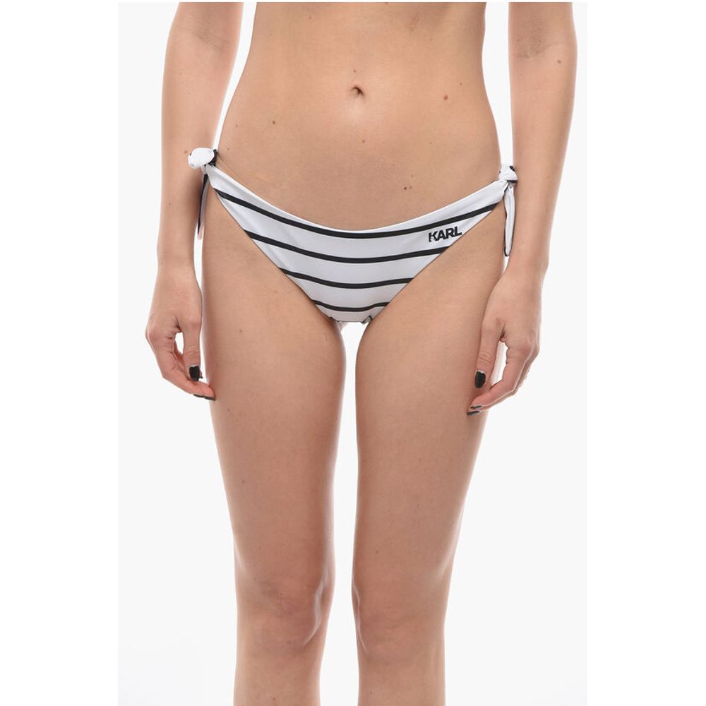 Karl Lagerfeld Awning Striped Bikini Bottom With Knotted Laces