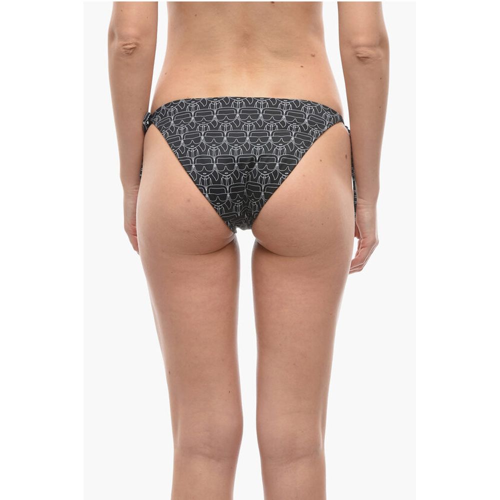 Karl Lagerfeld Two-Tone Bikini Bottom with All-Over Iconic Printed