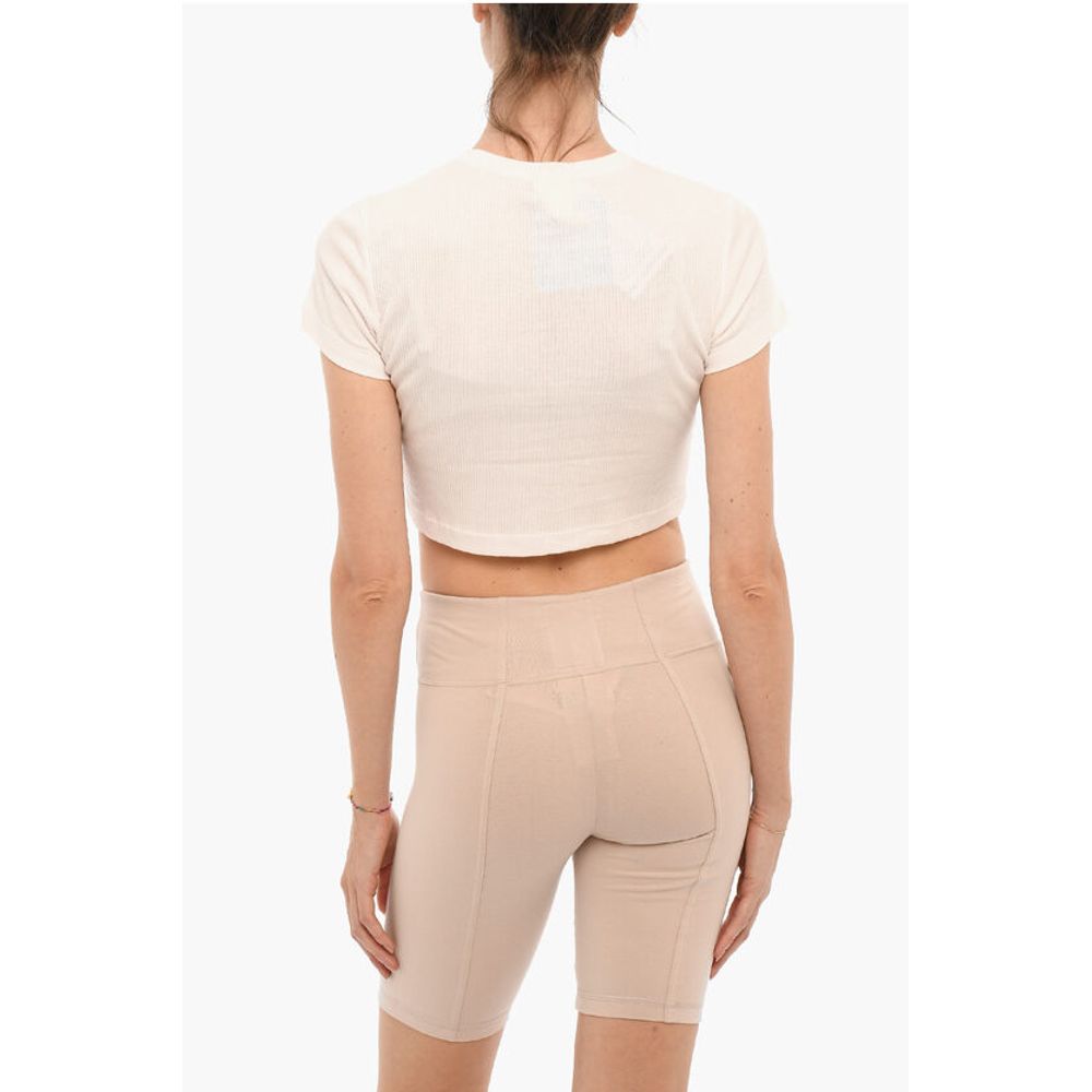 Champion Ribbed Crew-neck Cropped T-Shirt with Front Buttoning