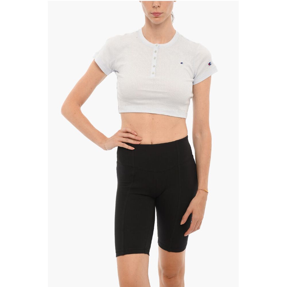 Champion Ribbed Crew-neck Cropped T-Shirt with Front Buttoning