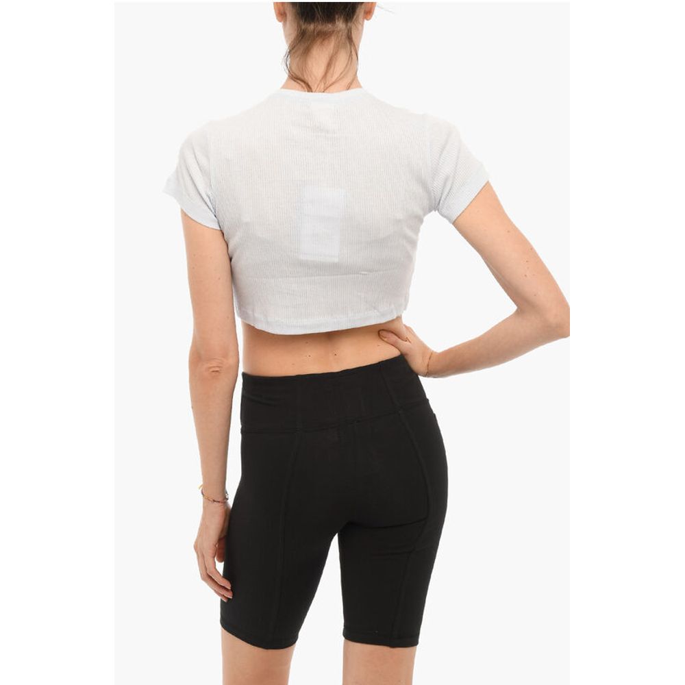 Champion Ribbed Crew-neck Cropped T-Shirt with Front Buttoning