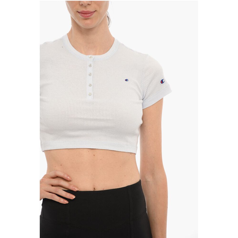 Champion Ribbed Crew-neck Cropped T-Shirt with Front Buttoning