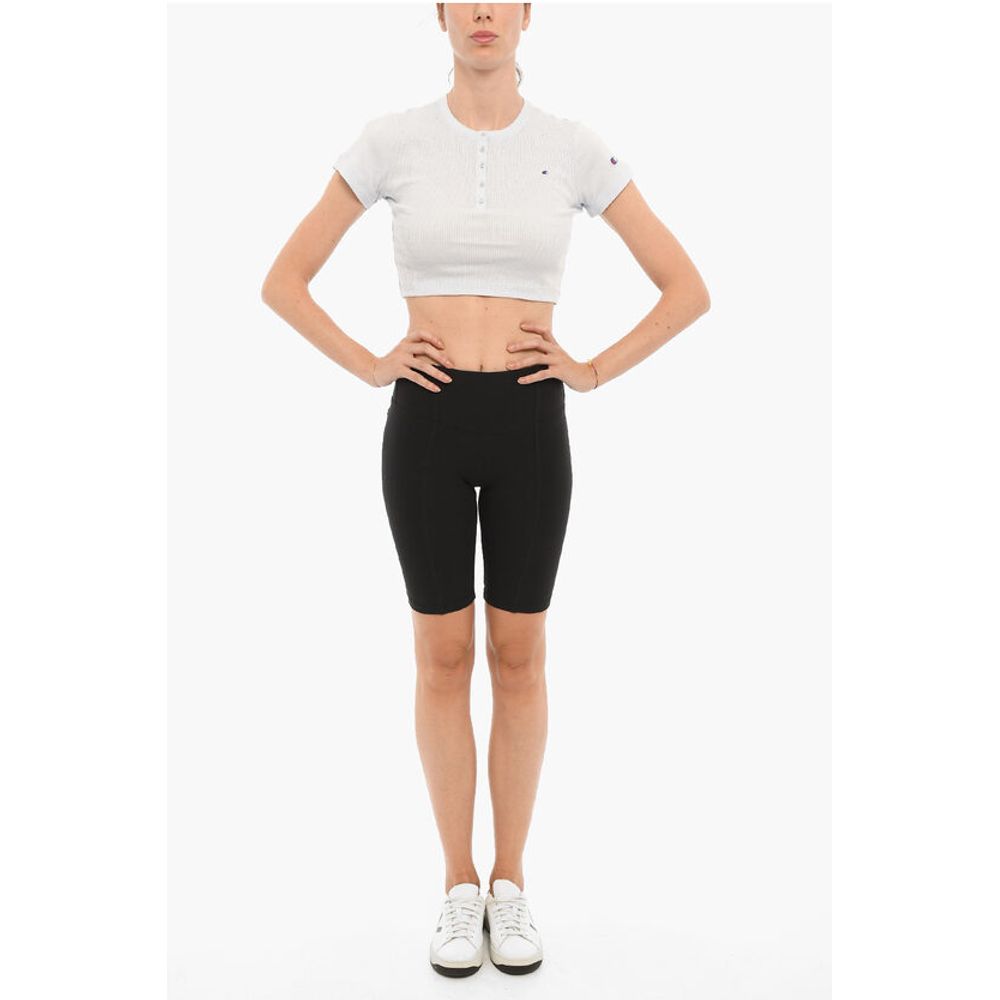 Champion Ribbed Crew-neck Cropped T-Shirt with Front Buttoning