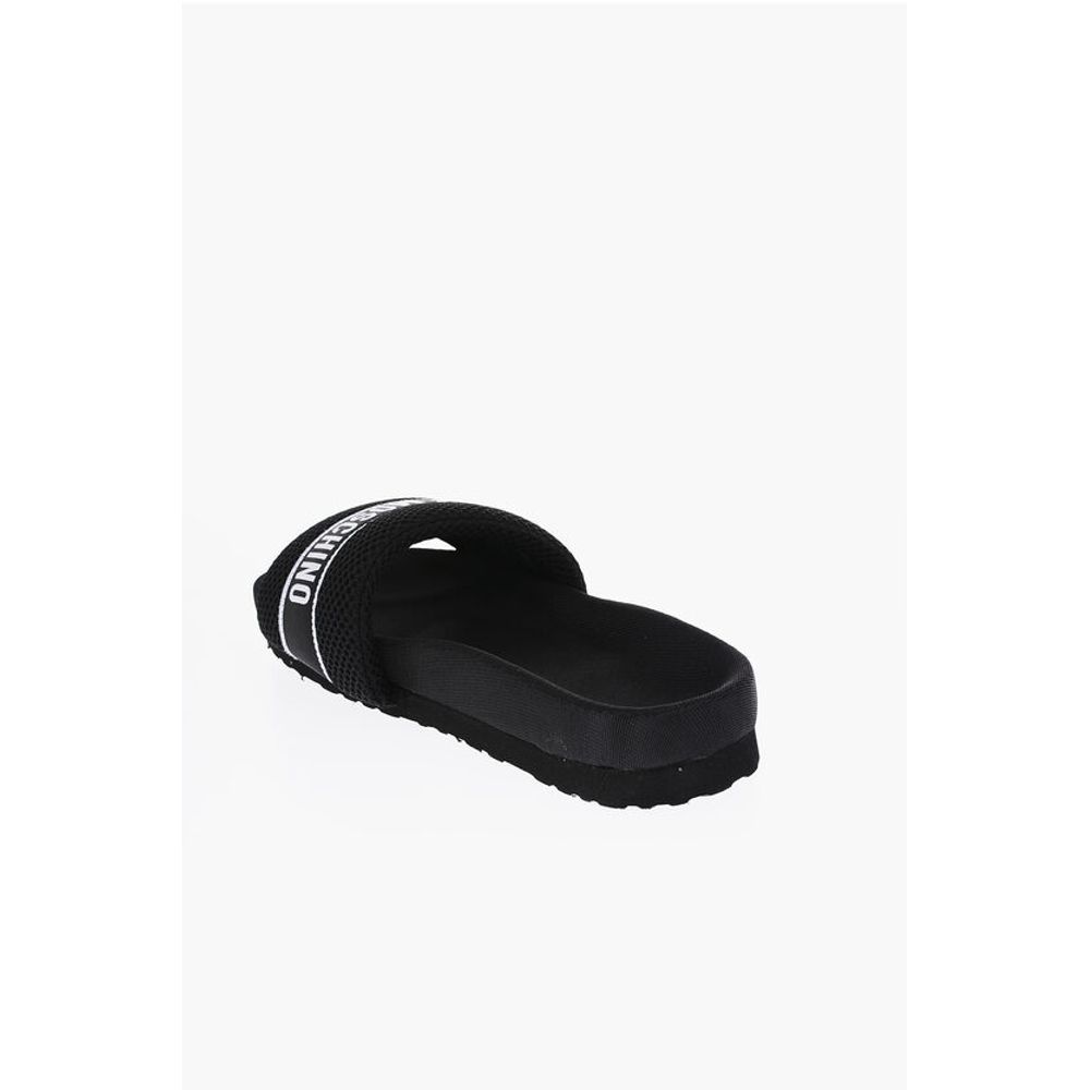 Moschino LOVE Solid Color Fabric Slides with Embroidered Logo