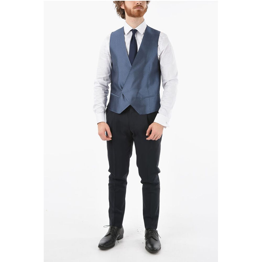 Corneliani Two-Tone Silk ACADEMY CERIMONIA Vest with All-Over Logo on t