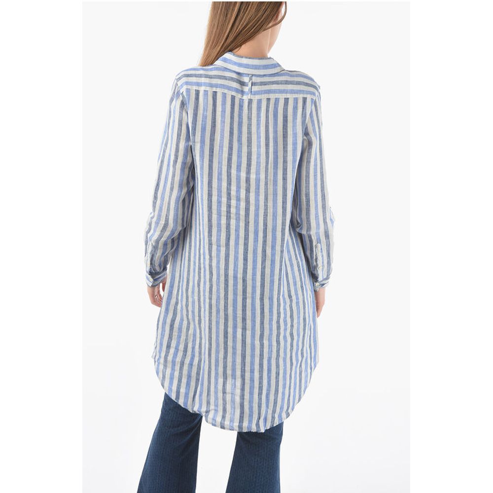 Woolrich Awning Striped Linen Shirt with Buttons on the Sleeve