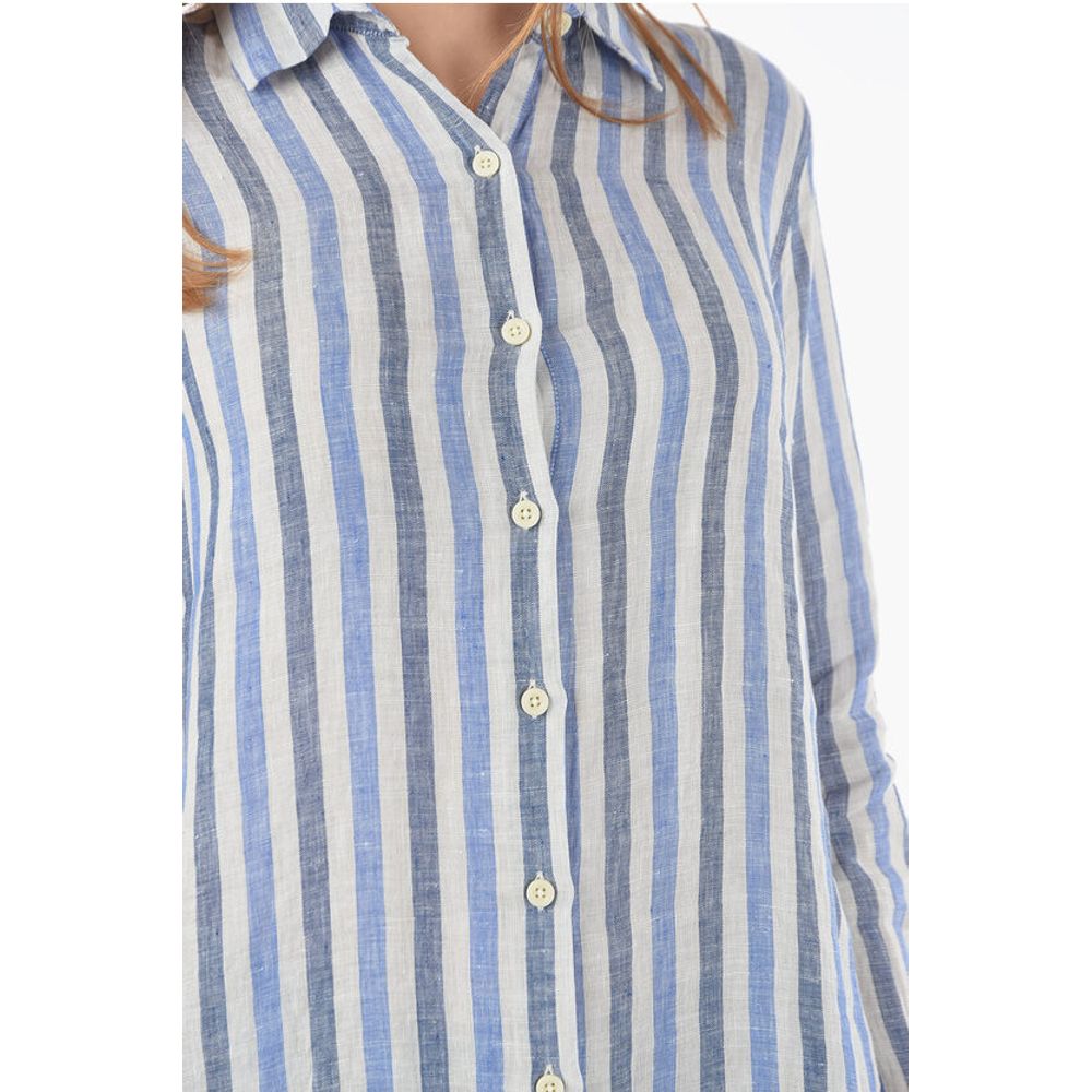 Woolrich Awning Striped Linen Shirt with Buttons on the Sleeve