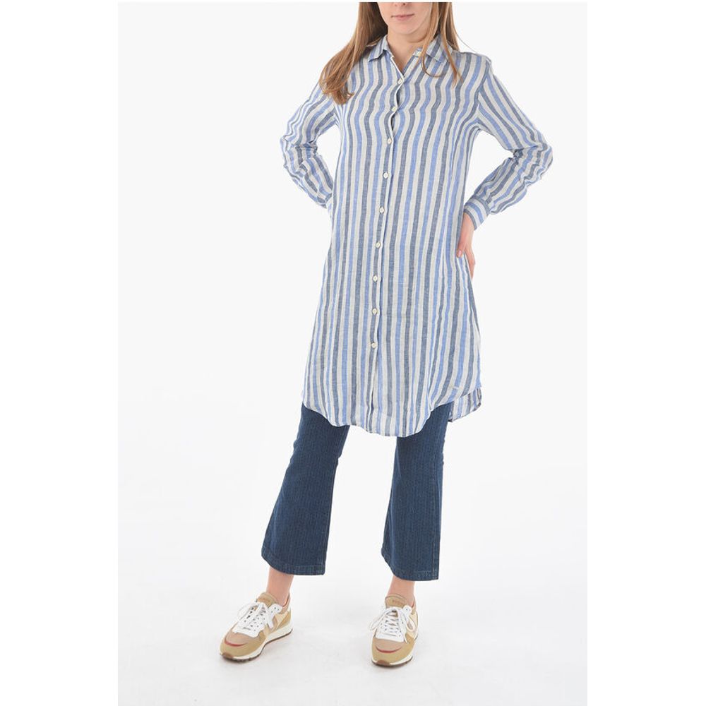 Woolrich Awning Striped Linen Shirt with Buttons on the Sleeve