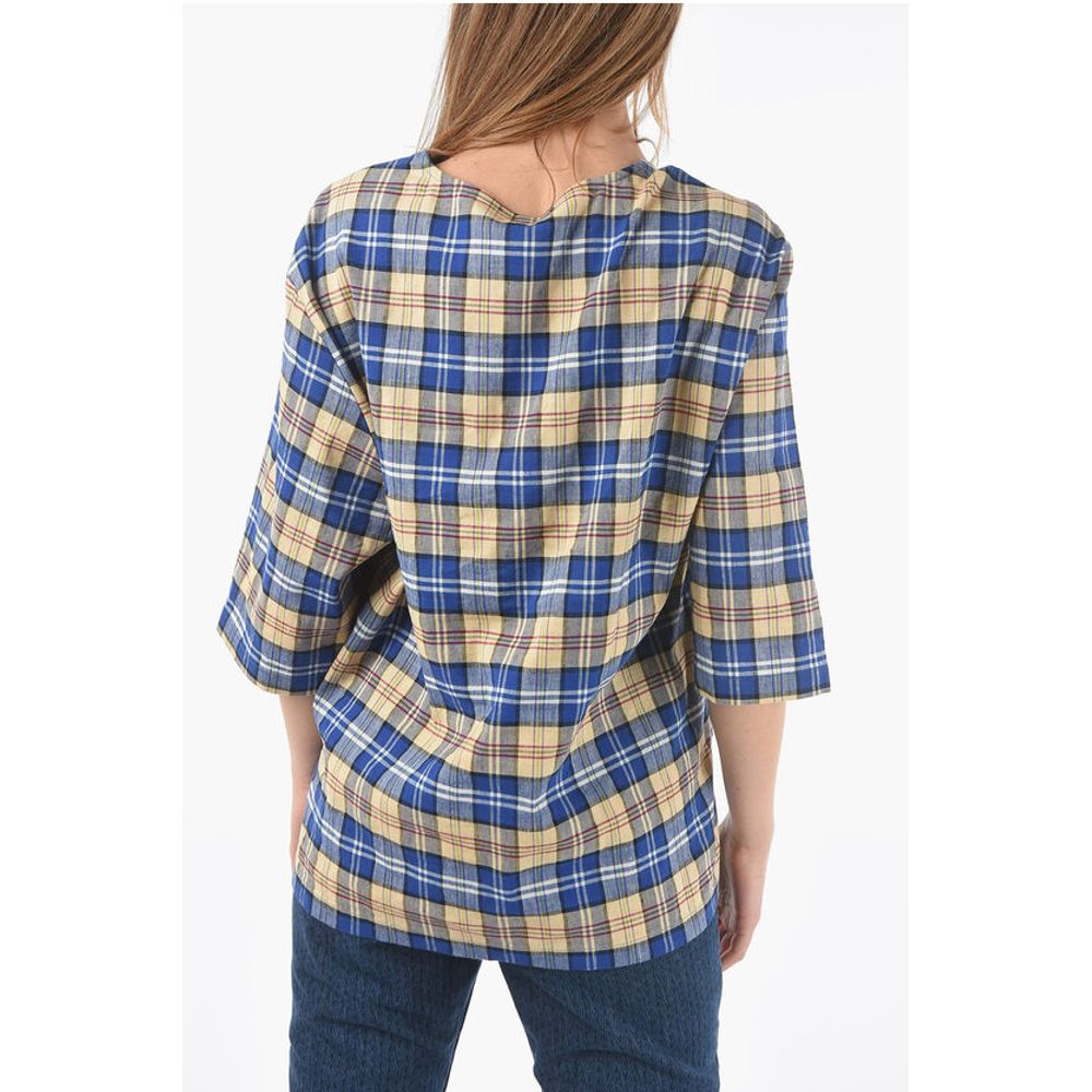 Woolrich Plaid Checked Oversized T-shirt with Maxi Monogram Patch