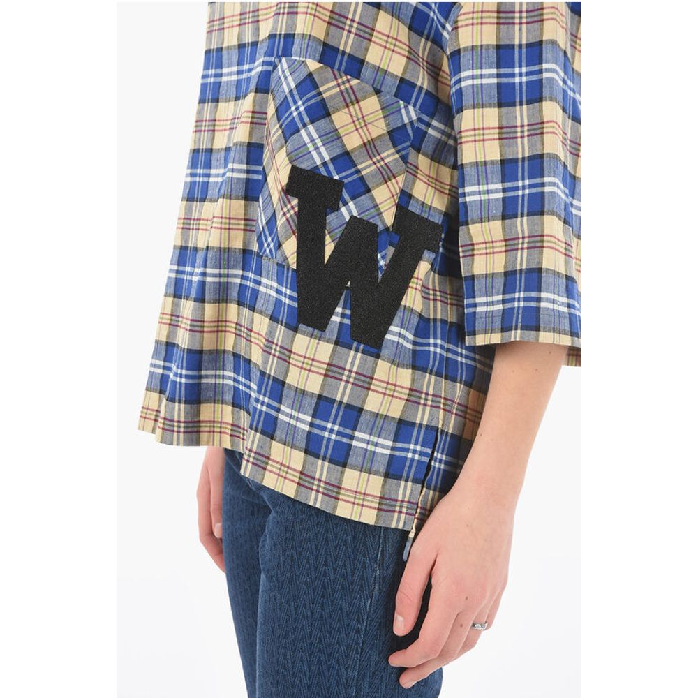 Woolrich Plaid Checked Oversized T-shirt with Maxi Monogram Patch