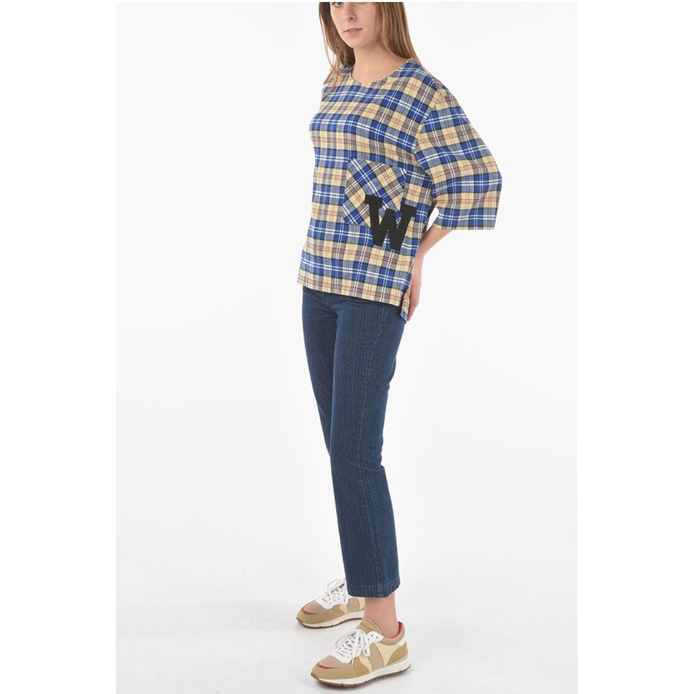 Woolrich Plaid Checked Oversized T-shirt with Maxi Monogram Patch