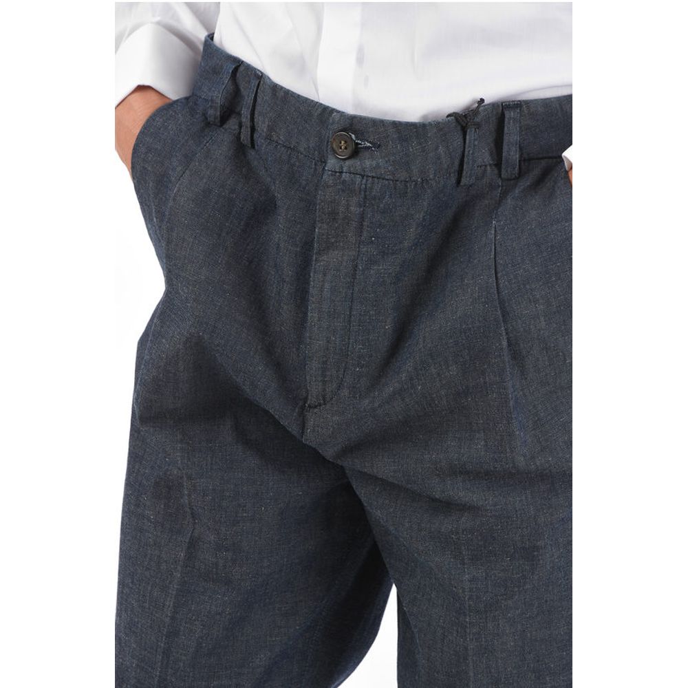Corneliani CC COLLECTION Flax Blend Chino Pants with Single Pleat