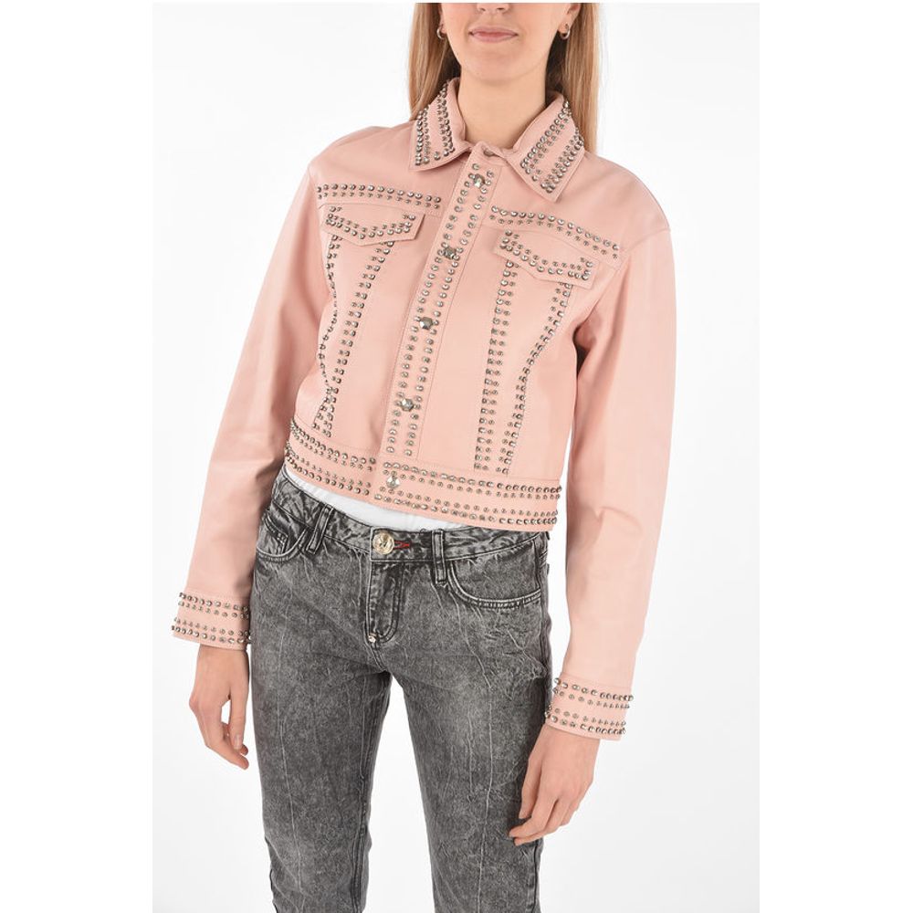 Philipp Plein COUTURE Leather Bomber Jacket CRYSTAL embellished with studs