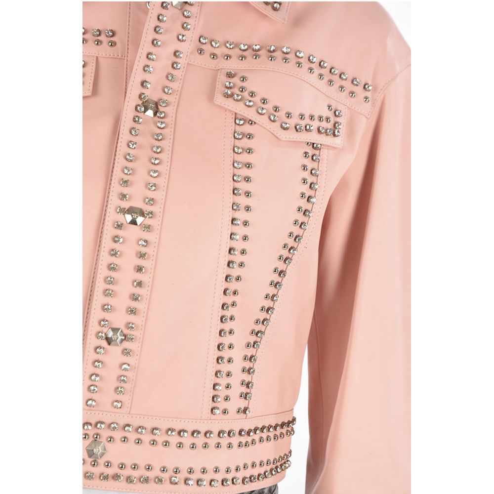 Philipp Plein COUTURE Leather Bomber Jacket CRYSTAL embellished with studs
