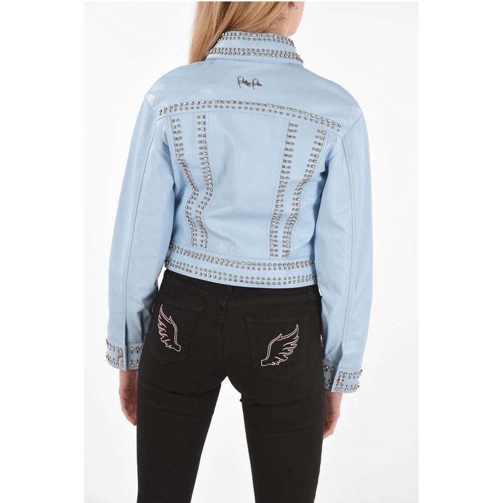 Philipp Plein COUTURE Leather Bomber Jacket CRYSTAL embellished with studs