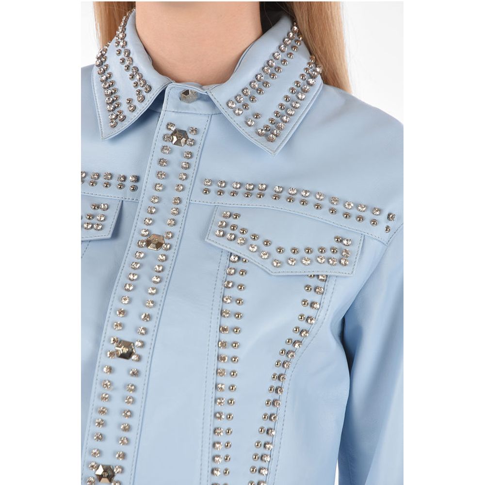 Philipp Plein COUTURE Leather Bomber Jacket CRYSTAL embellished with studs
