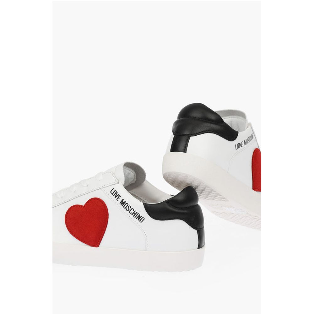 Moschino LOVE leather low top sneakers with velvet heart and Contrast