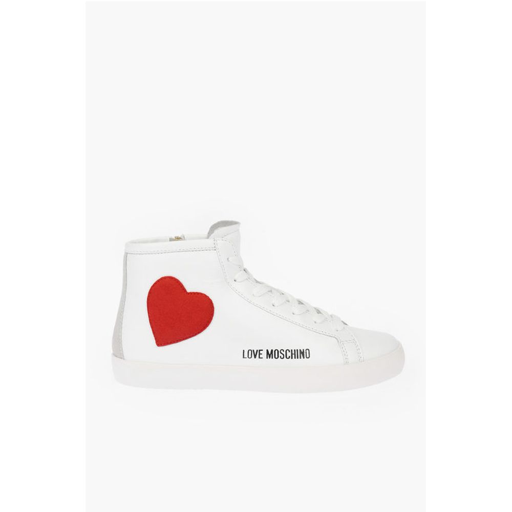 Moschino LOVE leather high top sneakers with velvet heart and side zi