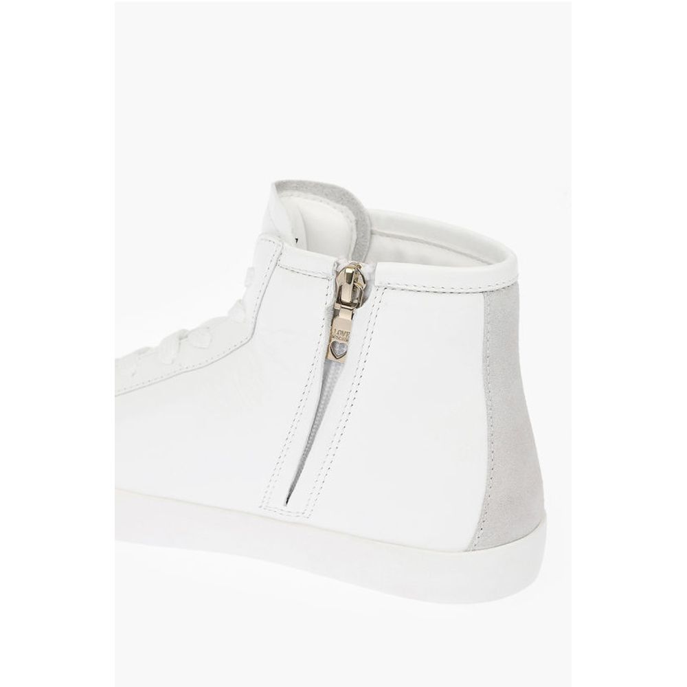 Moschino LOVE leather high top sneakers with velvet heart and side zi