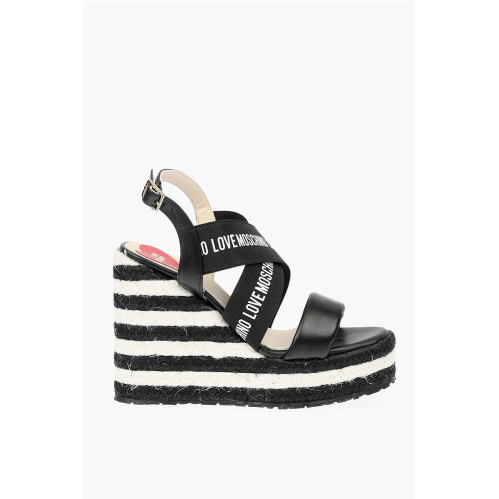 Moschino LOVE Leather Wedge Sandals with Logo 12cm