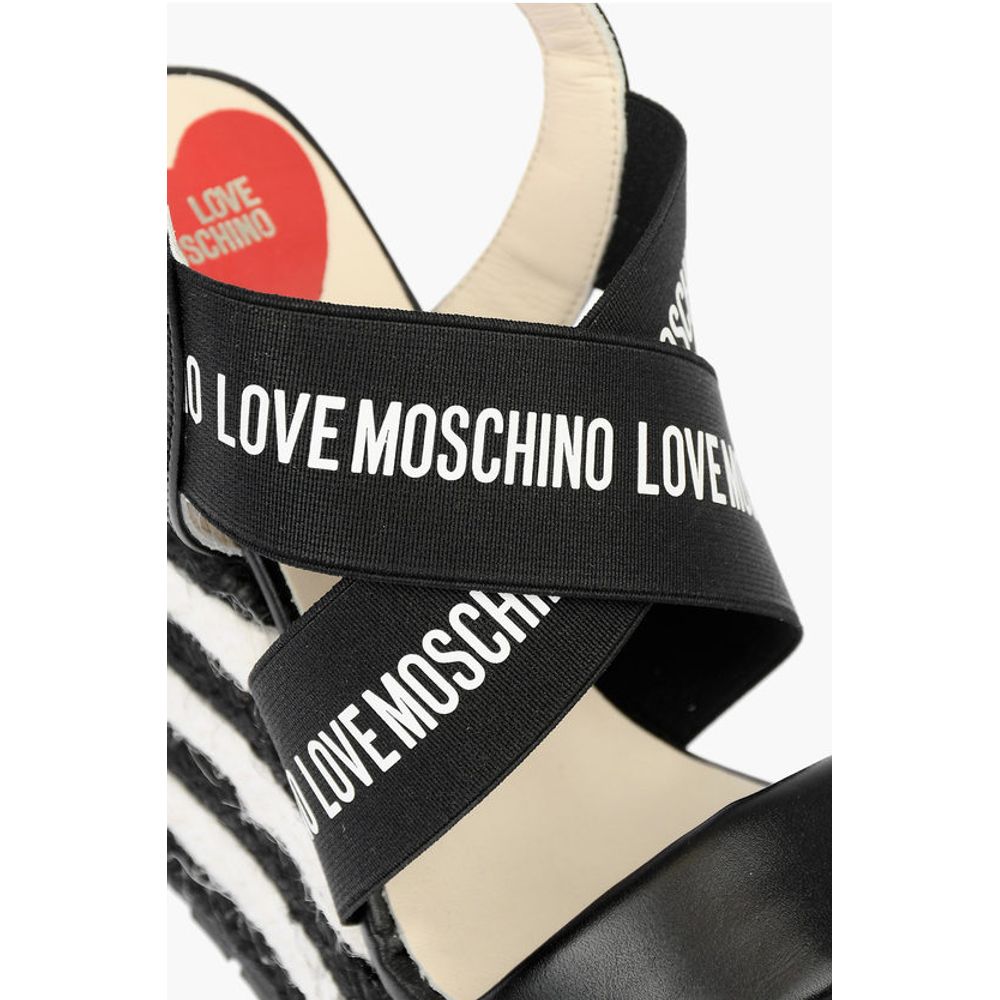 Moschino LOVE Leather Wedge Sandals with Logo 12cm