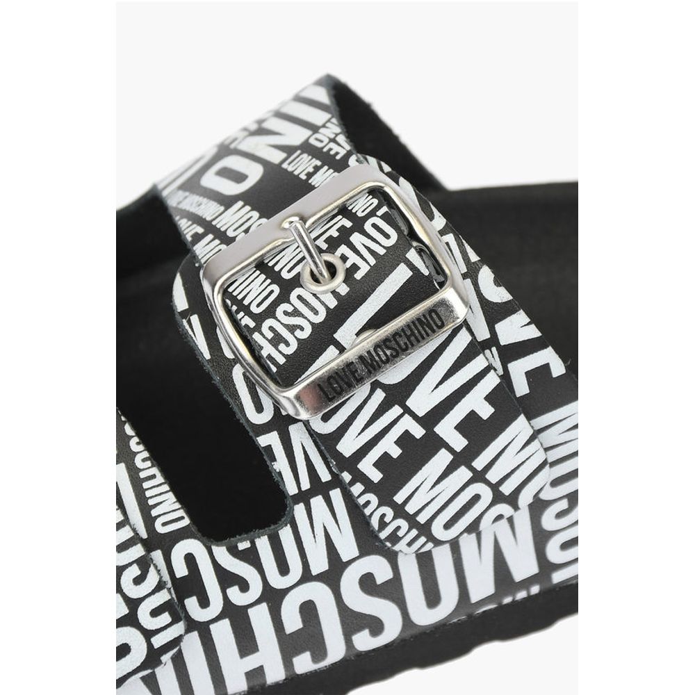 Moschino LOVE Slides Sandals BIRKI130 with Logoed Buckles