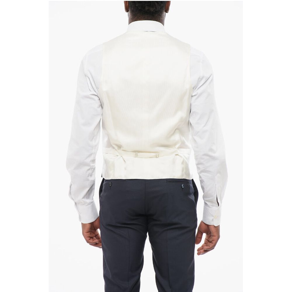 Corneliani Embroidered Silk Double Breasted Vest With Jetted Pockets