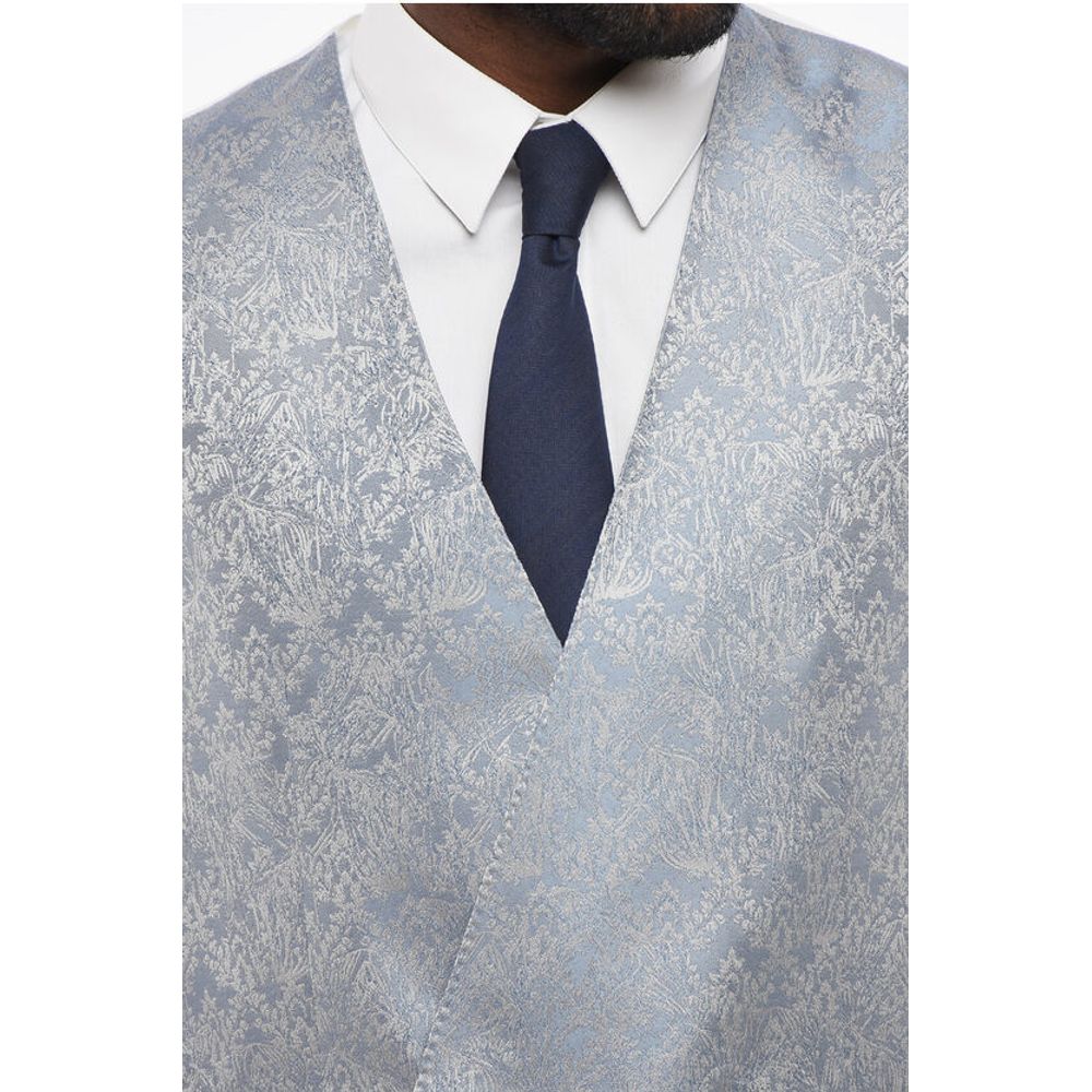 Corneliani Embroidered Silk Double Breasted Vest With Jetted Pockets
