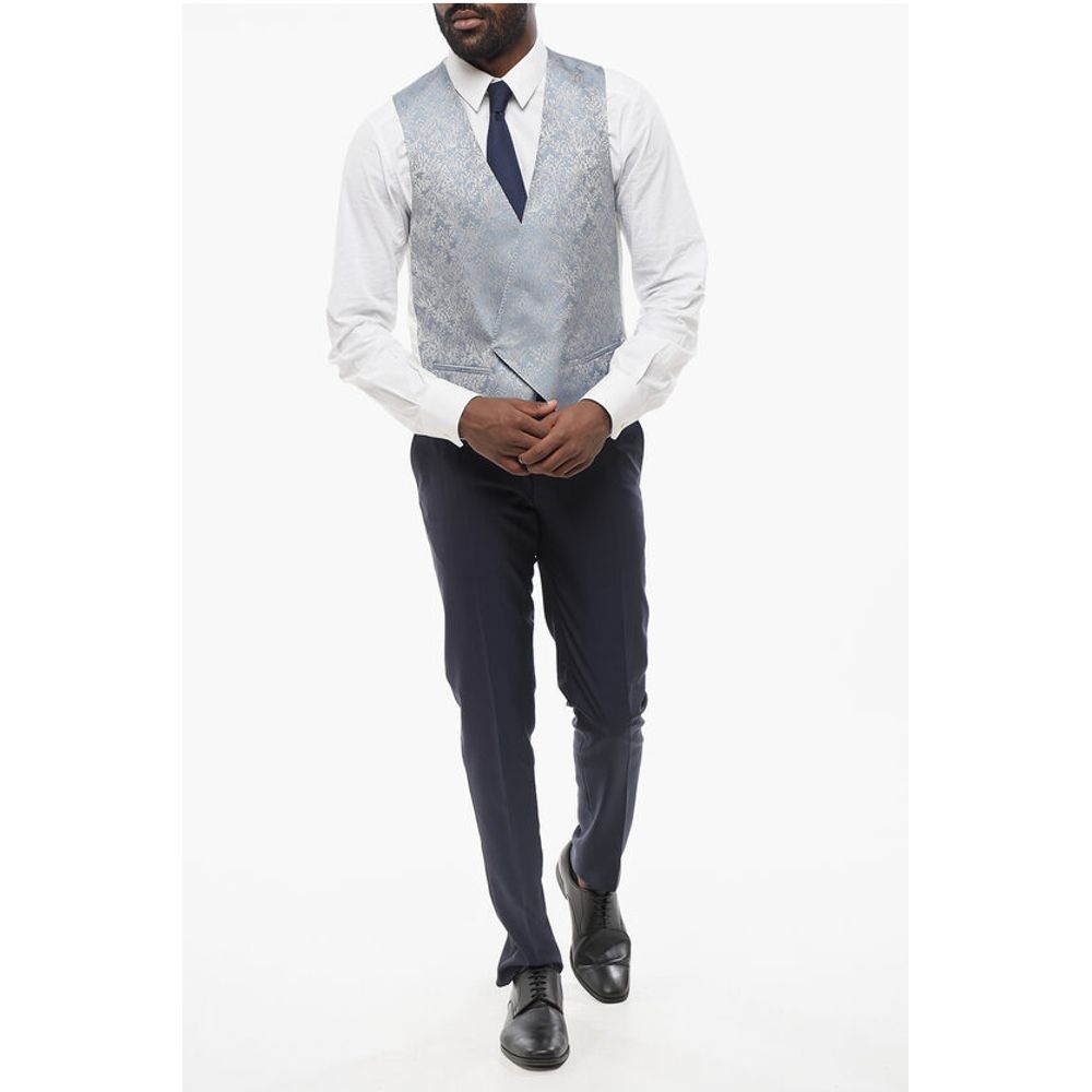Corneliani Embroidered Silk Double Breasted Vest With Jetted Pockets