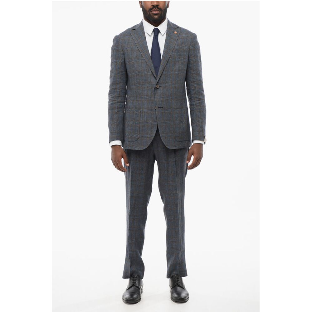 Corneliani CIRCLE Linen Single Breasted Suit With Check Motif