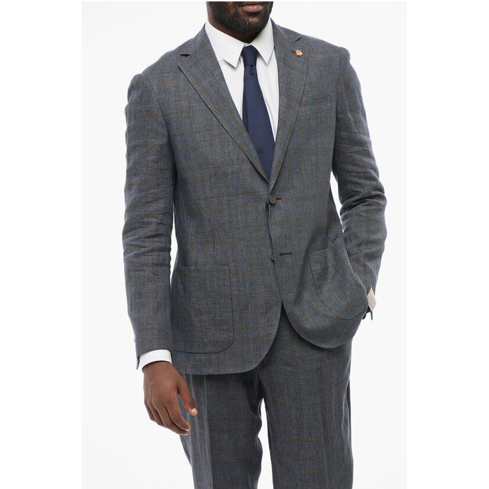 Corneliani CIRCLE Linen Single Breasted Suit With Check Motif