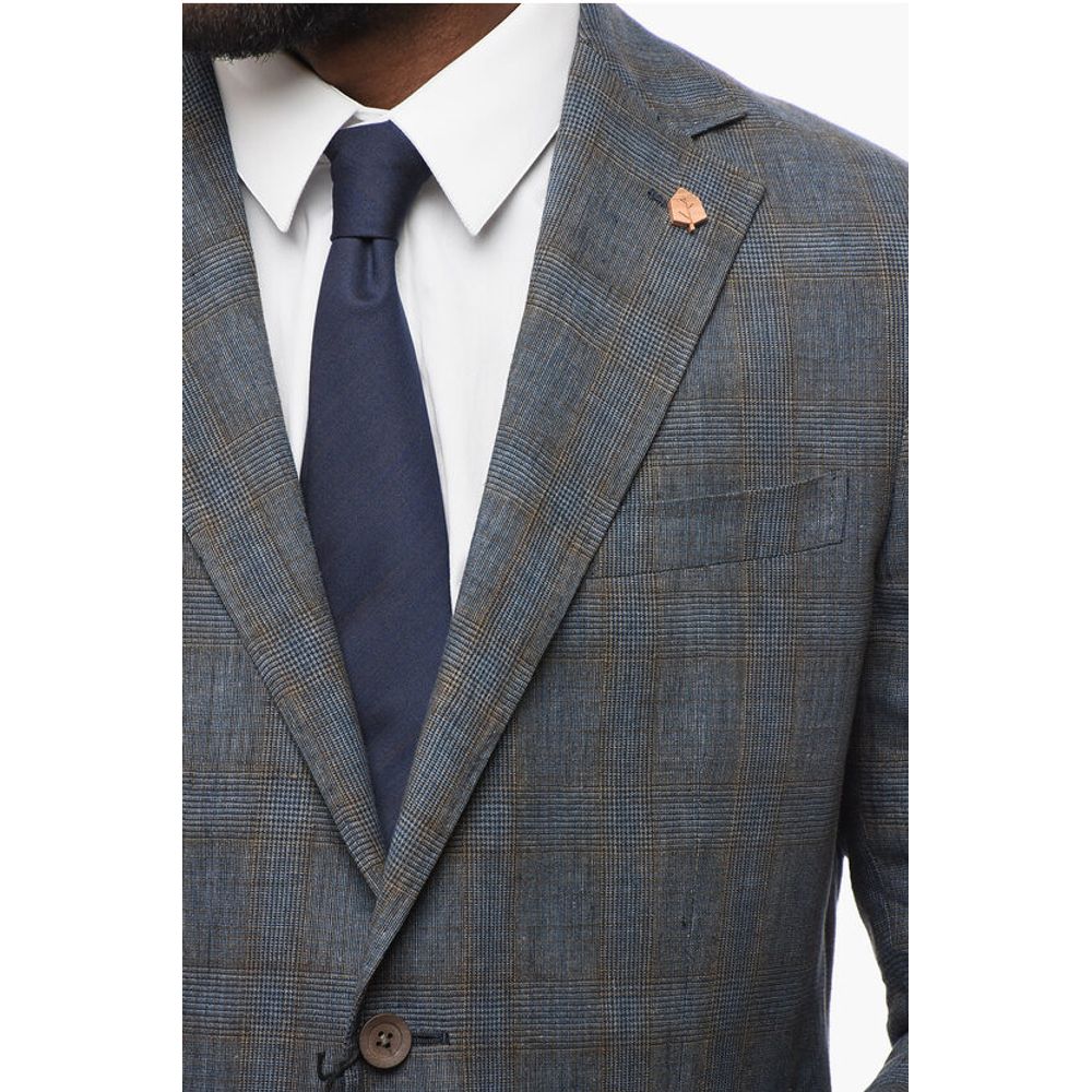 Corneliani CIRCLE Linen Single Breasted Suit With Check Motif